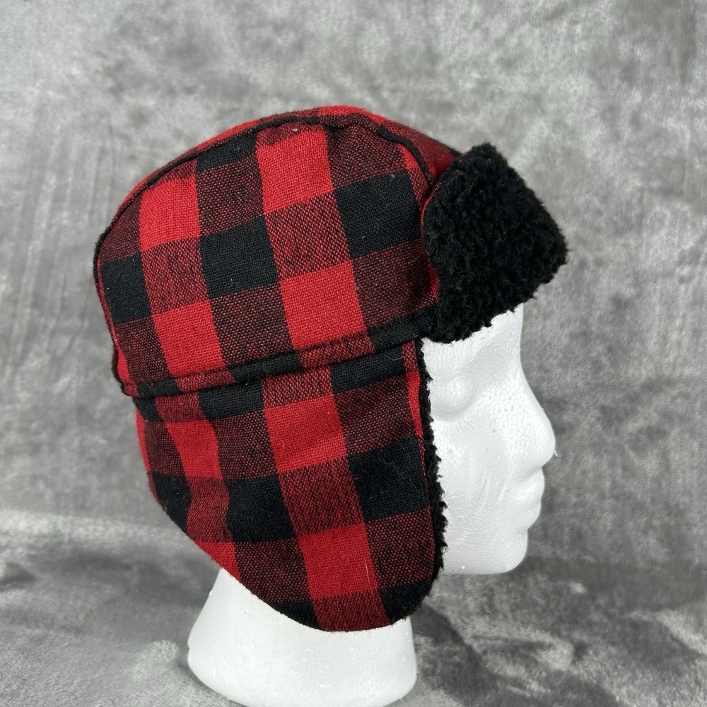 Wonder Kids Plaid Trapper Hat Toddler OS  Buffalo Plaid Red & Black Fleece Lined